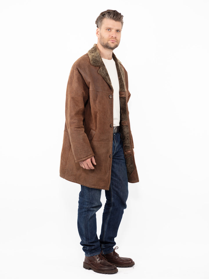 Vintage 90's Men Sheepskin Coat in Brown