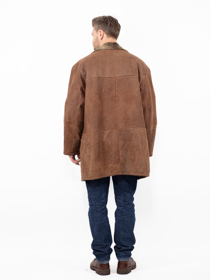 Vintage 90's Men Sheepskin Coat in Brown