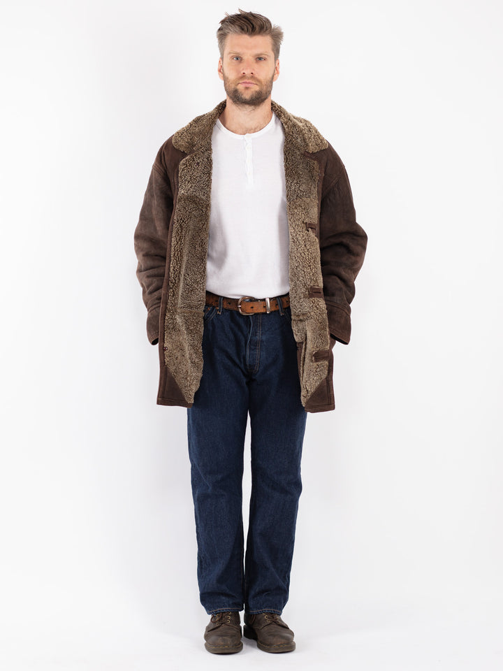 Vintage 90's Men Sheepskin Coat in Brown