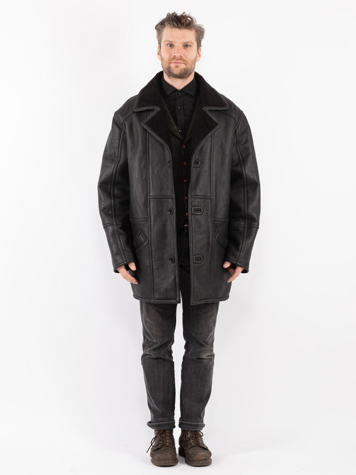 Vintage 90's Men Sheepskin Coat in Black