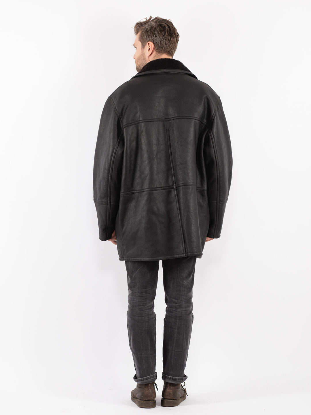 Vintage 90's Men Sheepskin Coat in Black