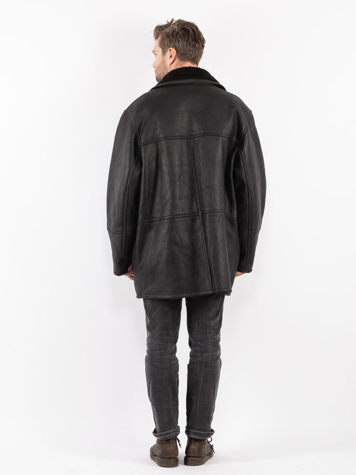 Vintage 90's Men Sheepskin Coat in Black