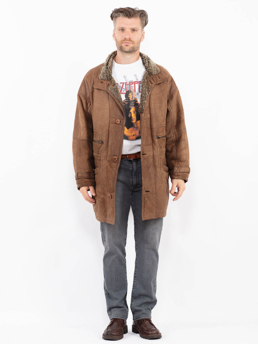 Vintage 90's Men Sheepskin Coat in BrownZ2114