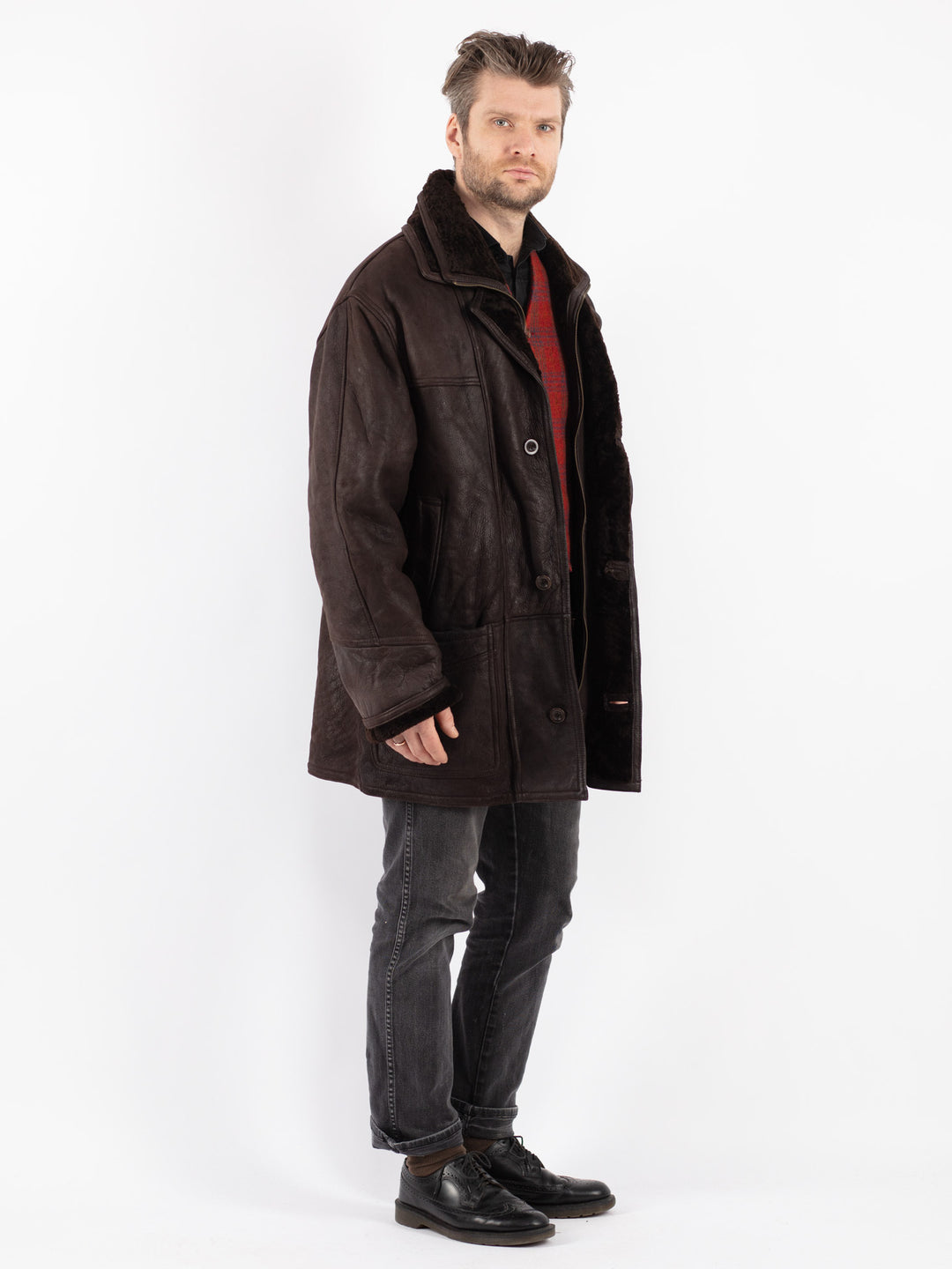 Vintage 90's Men Sheepskin Coat in Brown