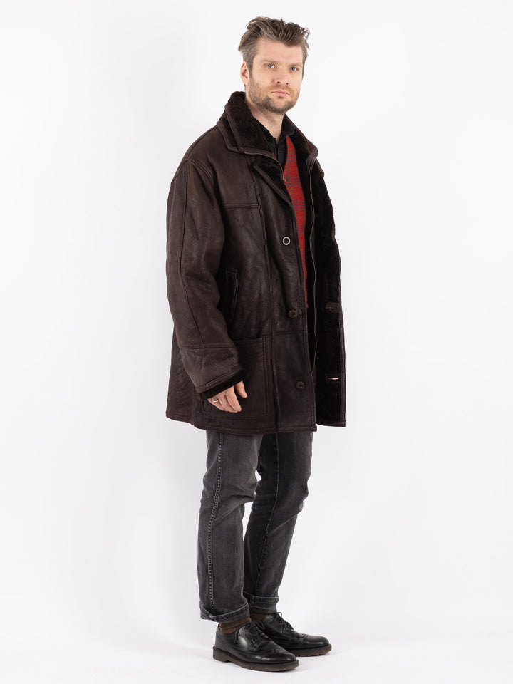 Vintage 90's Men Sheepskin Coat in Brown