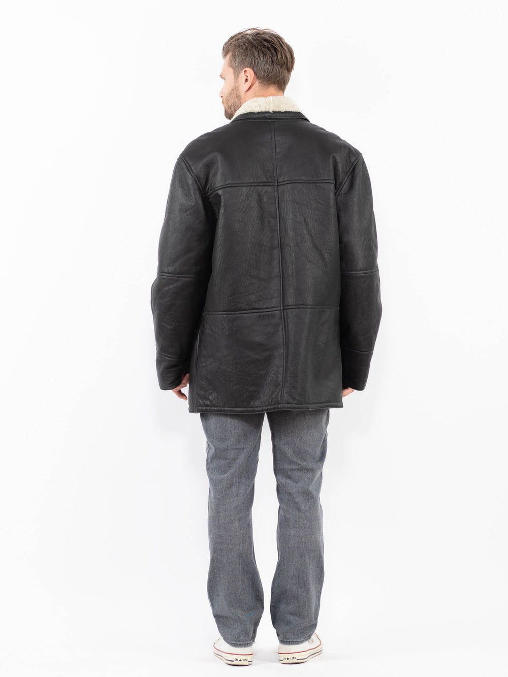 Vintage 90's Men Sheepskin Coat in BlackZ1989