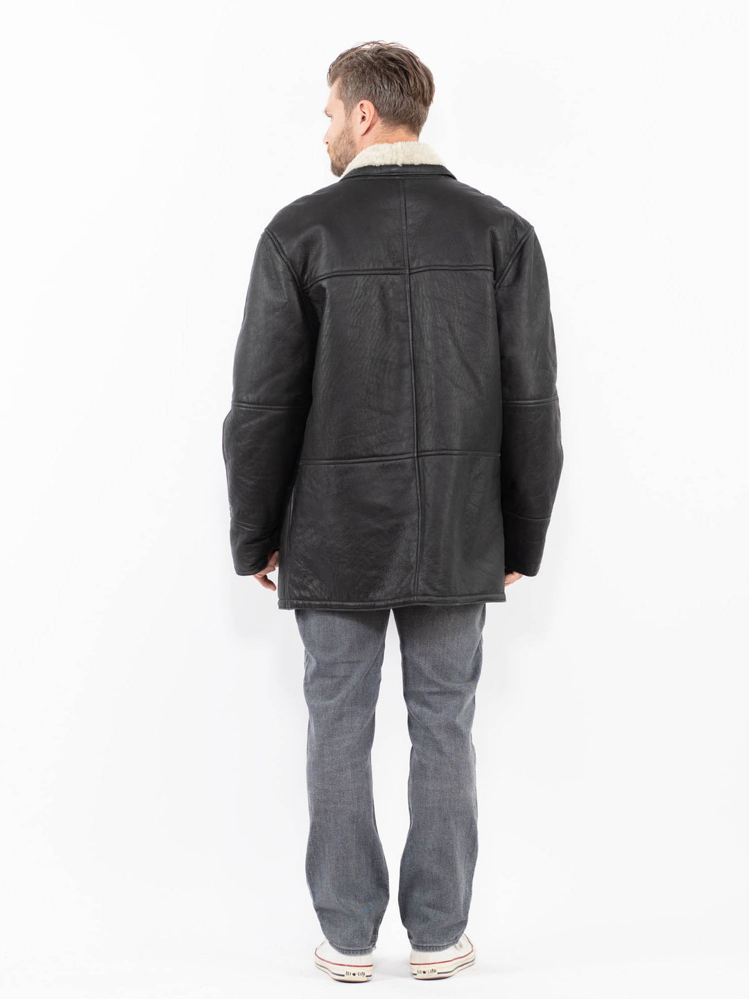 Vintage 90's Men Sheepskin Coat in BlackZ1989