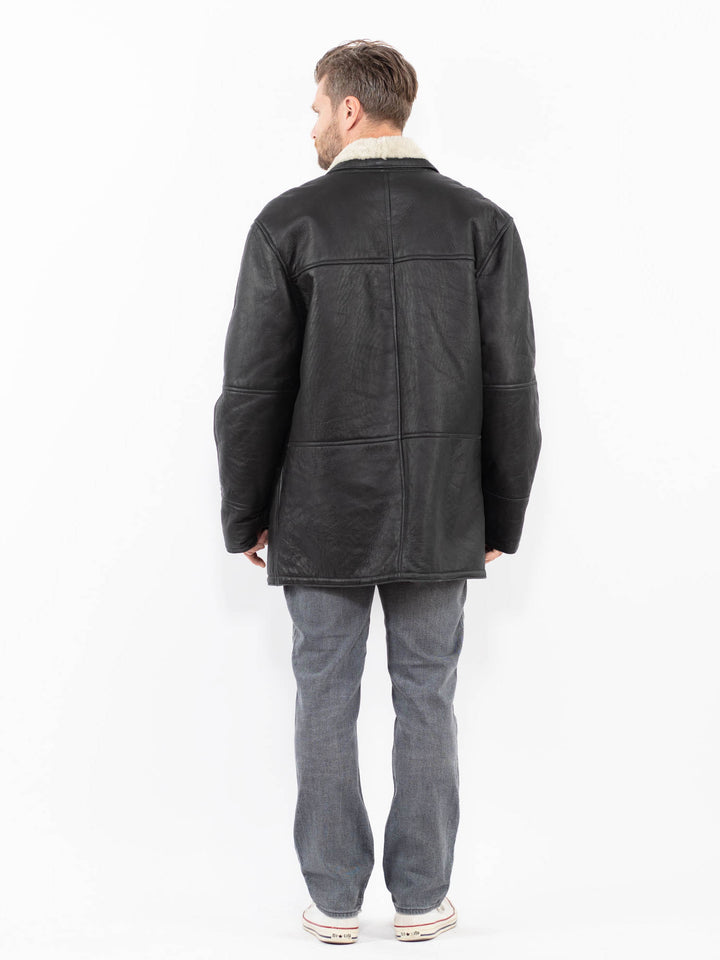 Vintage 90's Men Sheepskin Coat in BlackZ1989