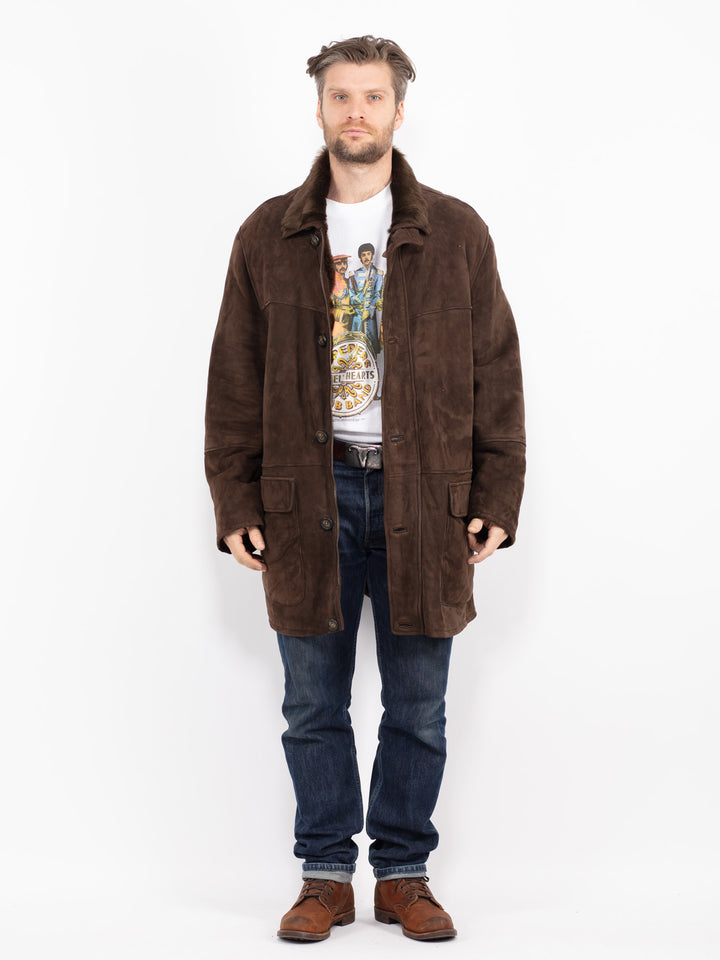Vintage 90's Men Sheepskin Shearling Coat in BrownZ2721