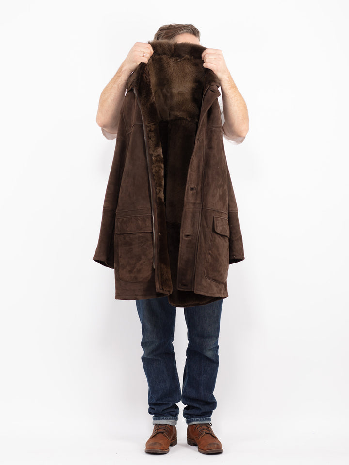 Vintage 90's Men Sheepskin Shearling Coat in BrownZ2721