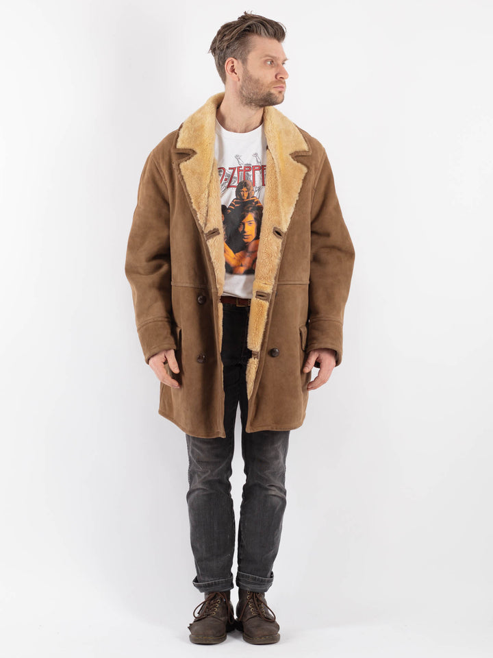 Vintage 90's Men Sheepskin Coat in BrownZ550