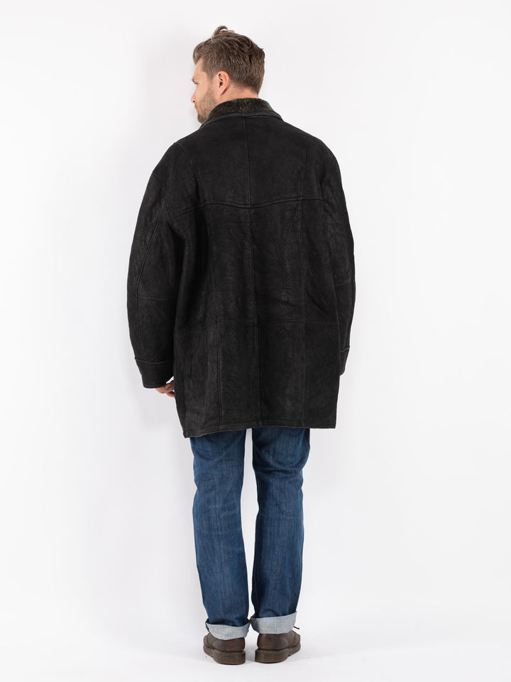 Vintage 90's Men Sheepskin Coat in Black