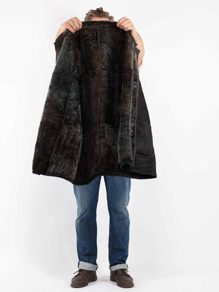 Vintage 90's Men Sheepskin Coat in Black