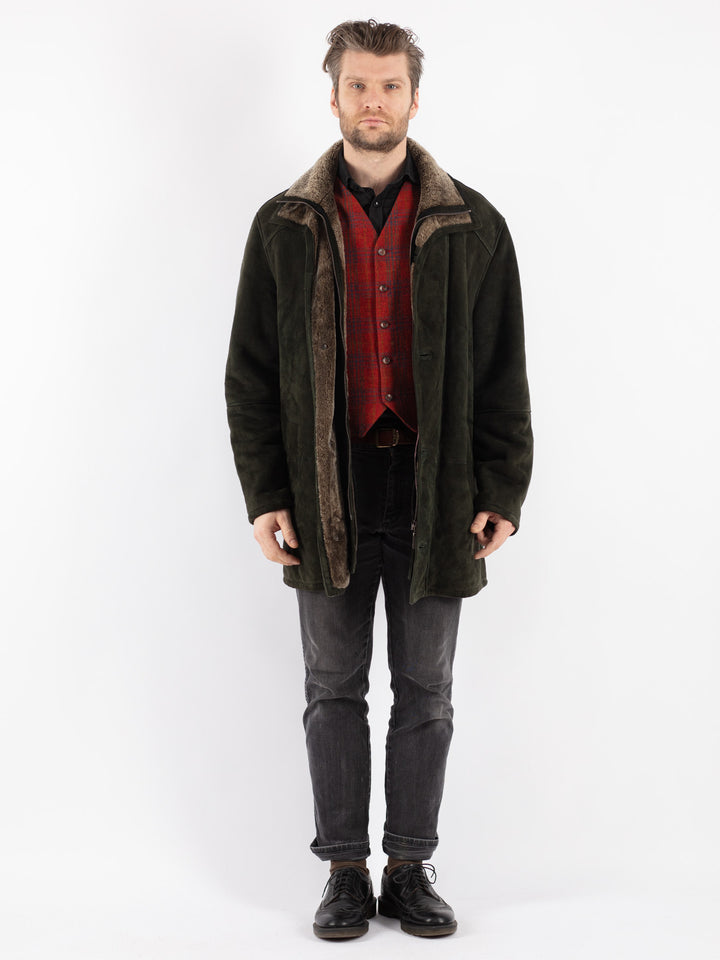 Vintage 90's Men Sheepskin Coat in Green