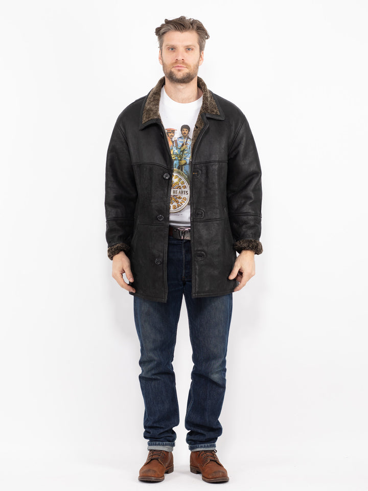 Vintage 90's Men Sheepskin Coat in BlackZ2723