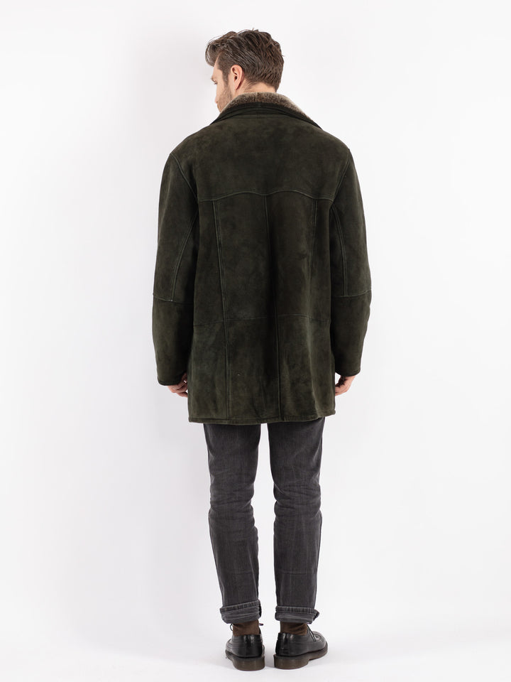 Vintage 90's Men Sheepskin Coat in Green