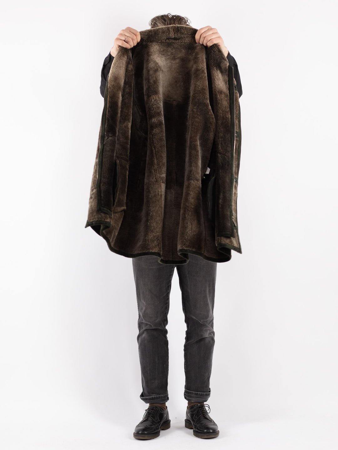 Vintage 90's Men Sheepskin Coat in Green