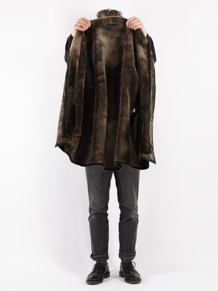 Vintage 90's Men Sheepskin Coat in Green
