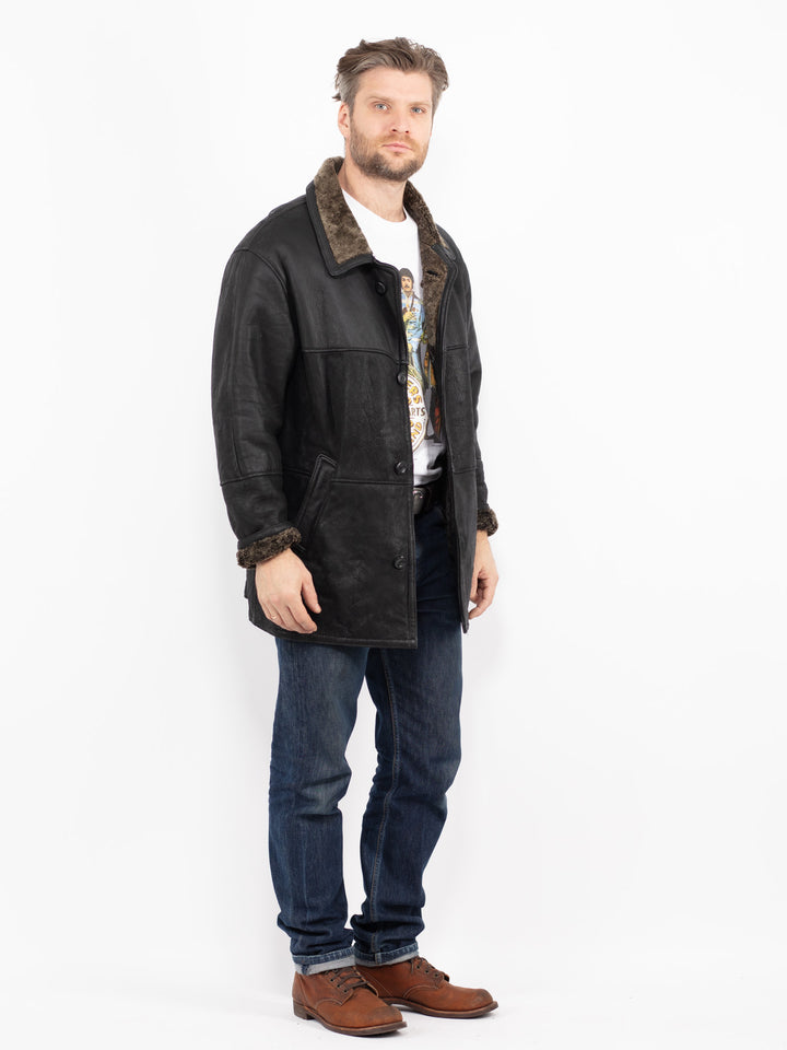 Vintage 90's Men Sheepskin Coat in BlackZ2723