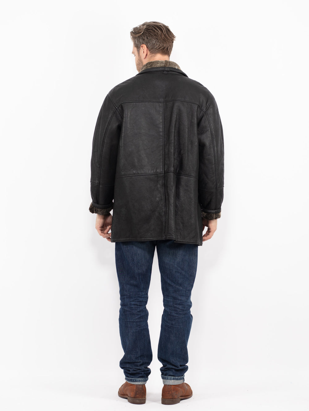 Vintage 90's Men Sheepskin Coat in BlackZ2723