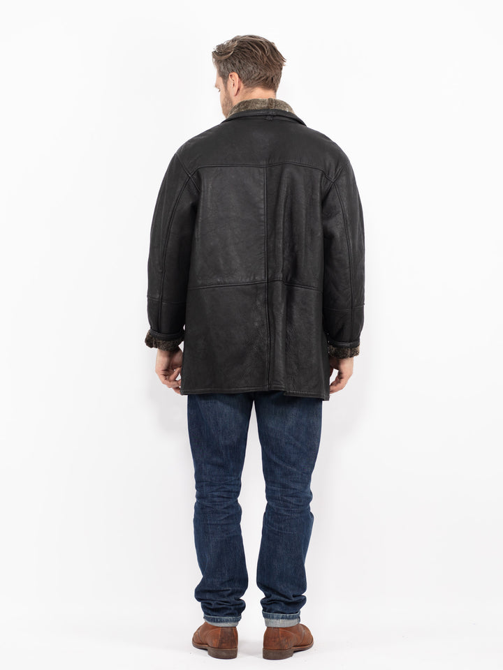 Vintage 90's Men Sheepskin Coat in BlackZ2723