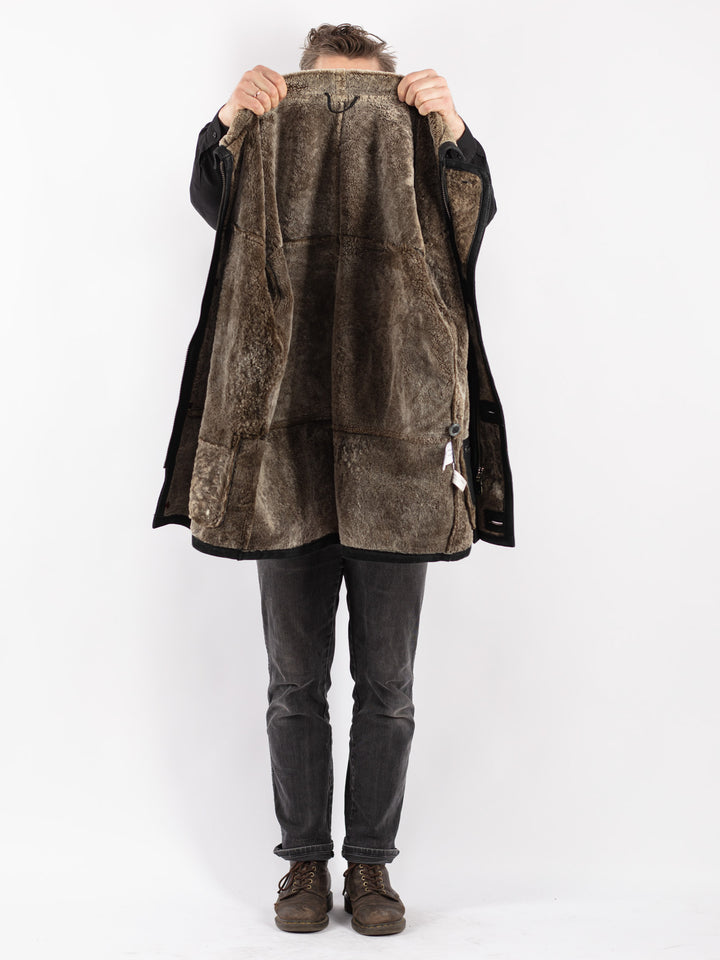 Vintage 90's Men Sheepskin Coat in Black