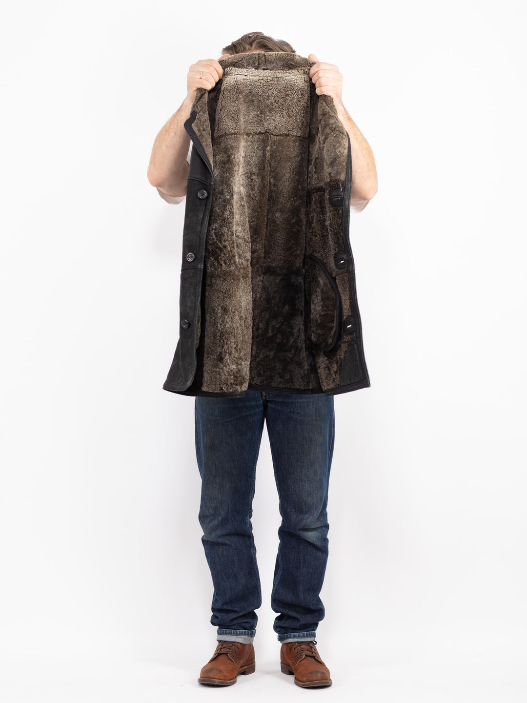 Vintage 90's Men Sheepskin Coat in BlackZ2723