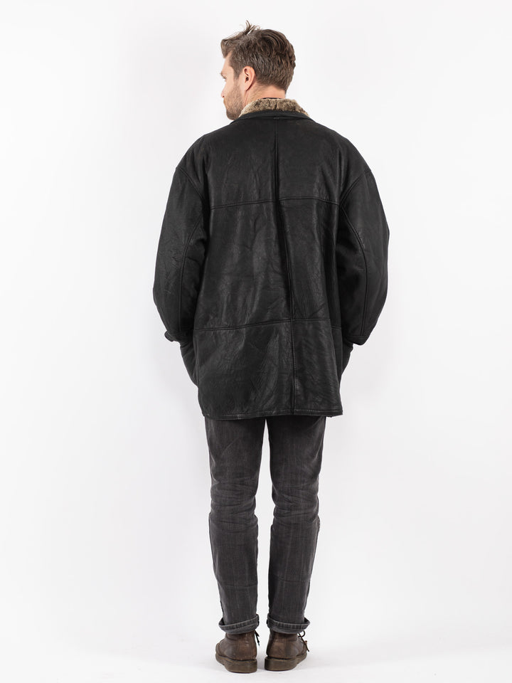 Vintage 90's Men Sheepskin Coat in Black