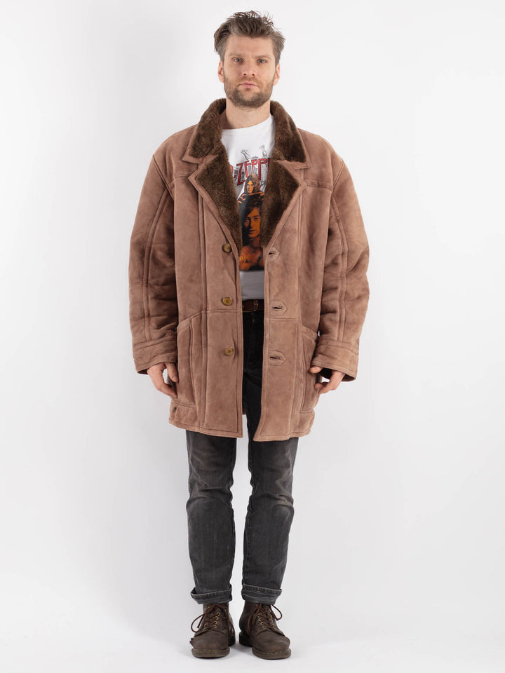 Vintage 90's Men Sheepskin Coat in BrownZ552