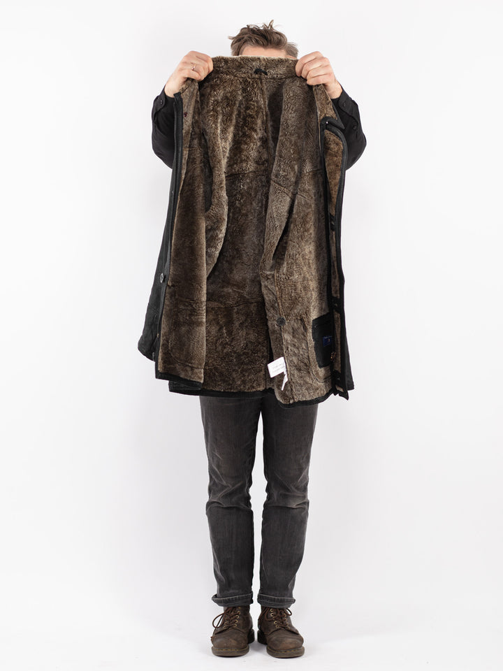 Vintage 90's Men Sheepskin Coat in Black