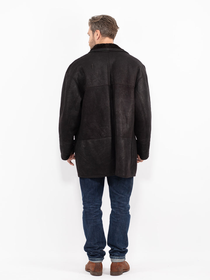 Vintage 90's Men Sheepskin Coat in Black