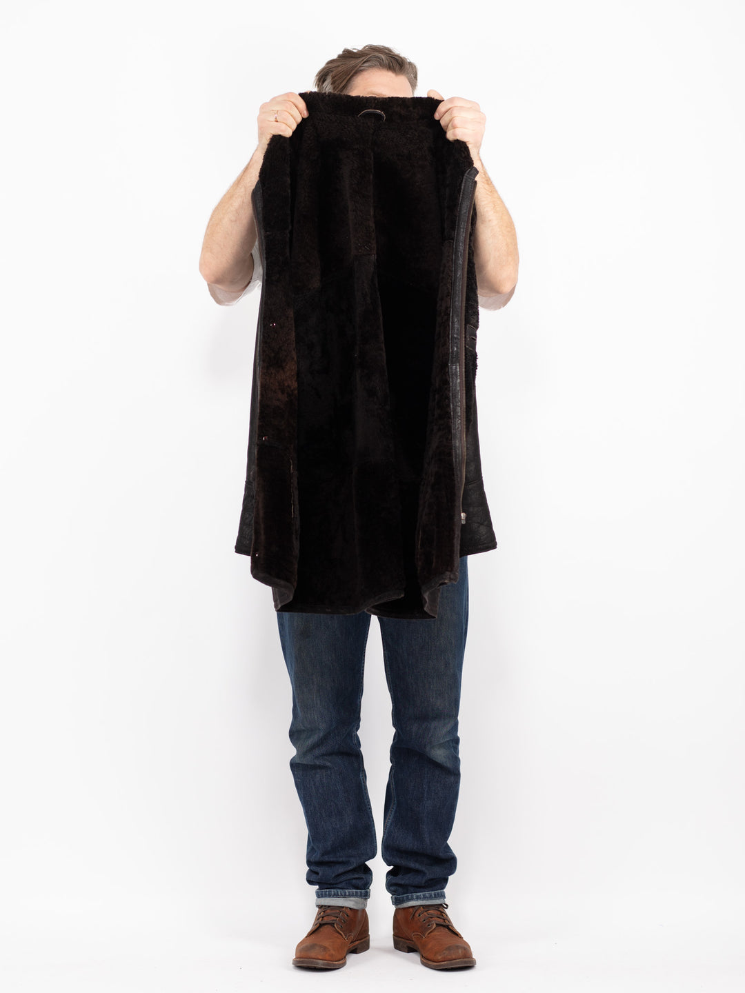 Vintage 90's Men Sheepskin Coat in Black