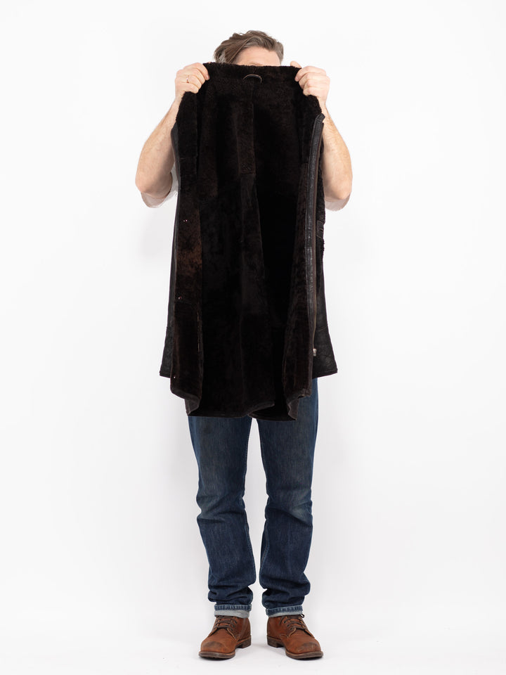 Vintage 90's Men Sheepskin Coat in Black