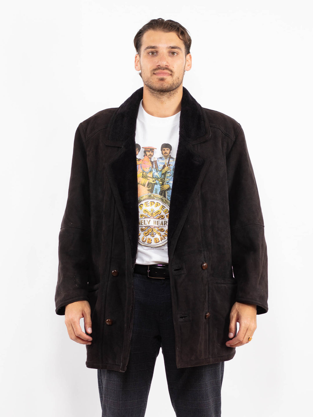 Vintage 90's Men Sheepskin Coat in BrownZ2235
