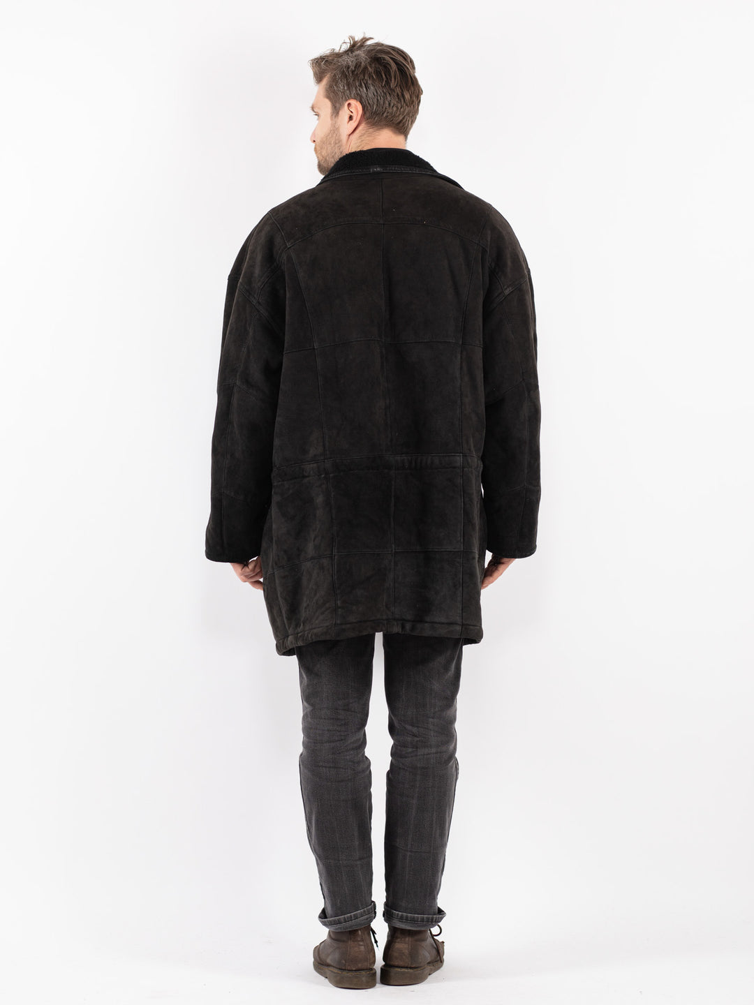 Vintage 90's Men Sheepskin Coat in Black