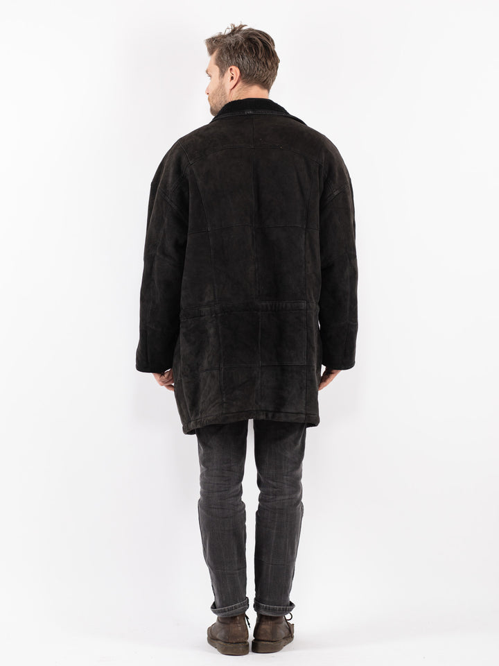 Vintage 90's Men Sheepskin Coat in Black