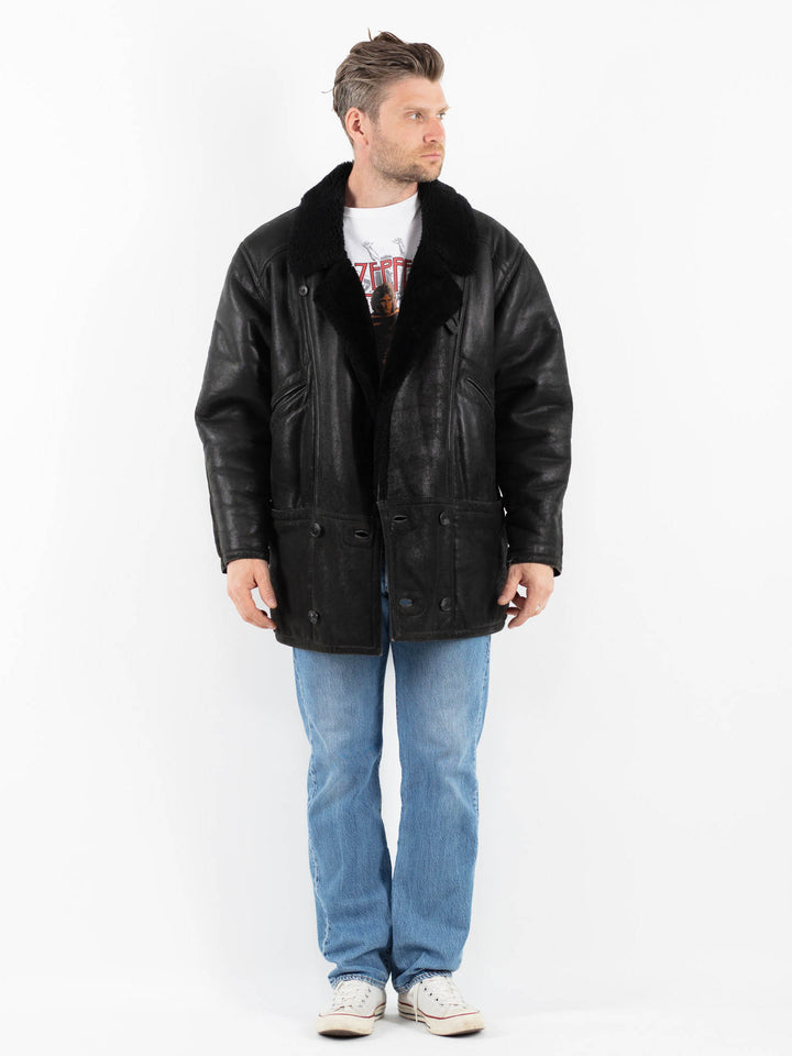 Vintage 90's Men Sheepskin Coat in BlackZ1775
