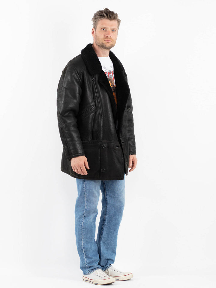 Vintage 90's Men Sheepskin Coat in BlackZ1775