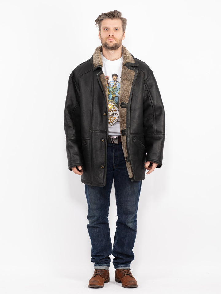 Vintage 90's Men Sheepskin Coat in BlackZ2728