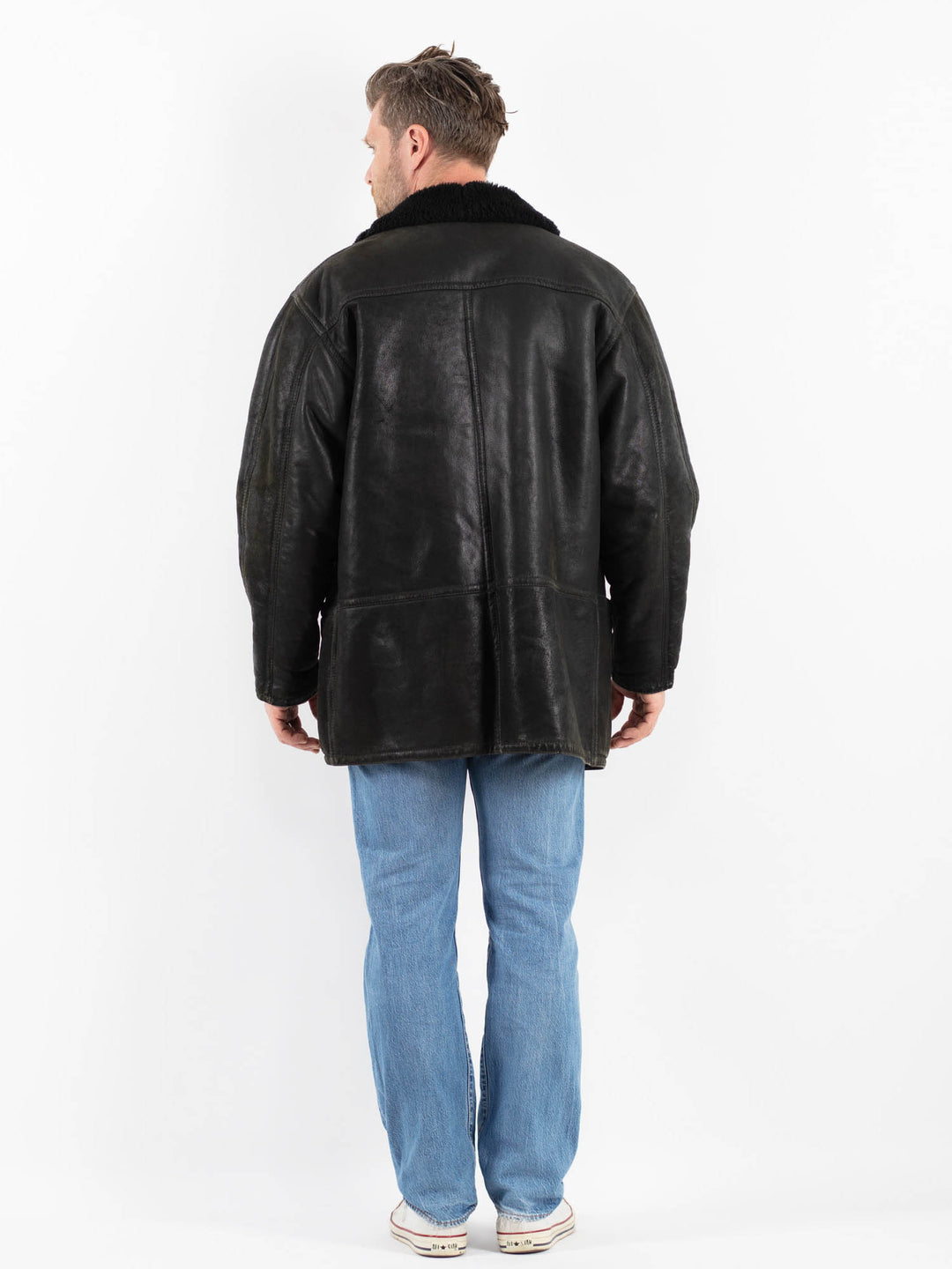 Vintage 90's Men Sheepskin Coat in BlackZ1775