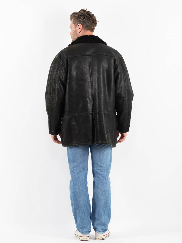 Vintage 90's Men Sheepskin Coat in BlackZ1775