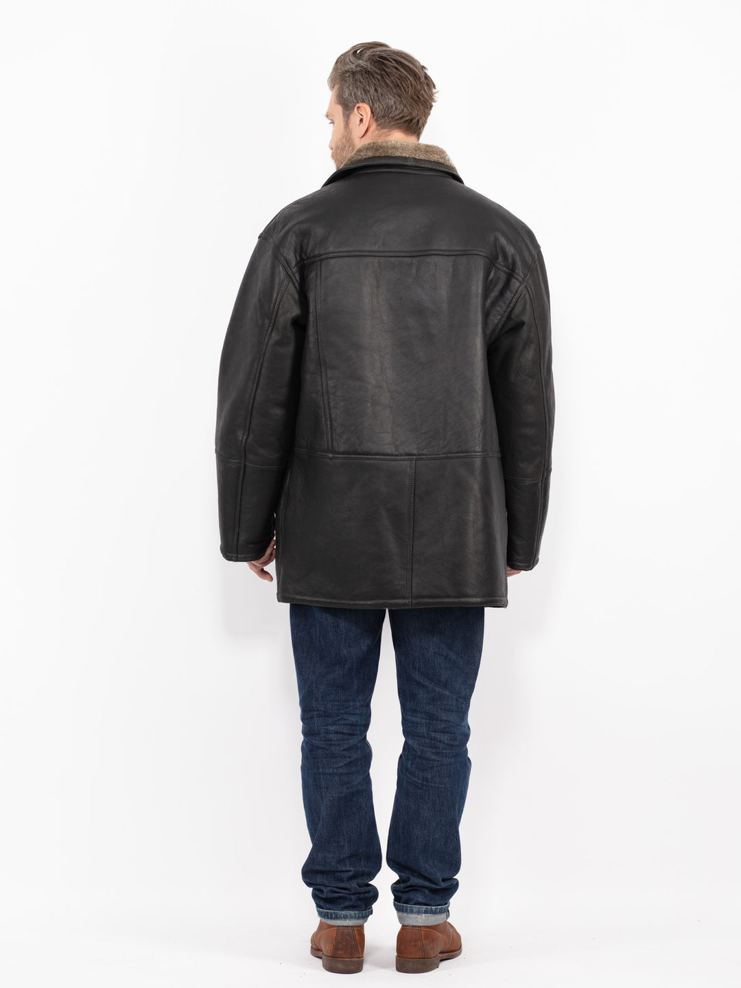 Vintage 90's Men Sheepskin Coat in BlackZ2728