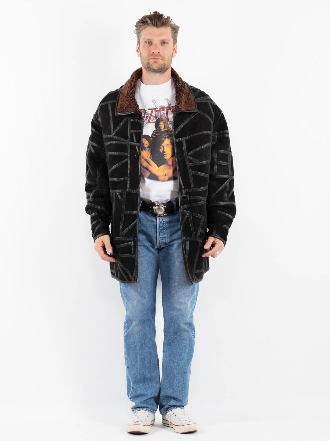 Vintage 90's Men Sheepskin Coat in BlackZ1776