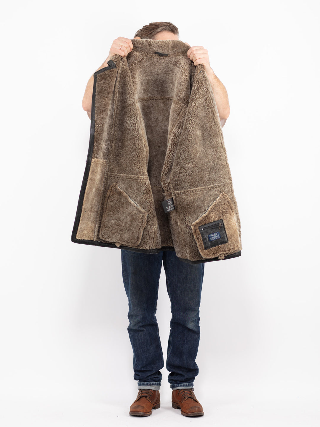 Vintage 90's Men Sheepskin Coat in BlackZ2728