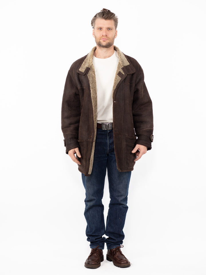 Vintage 90's Men Sheepskin Coat in Brown