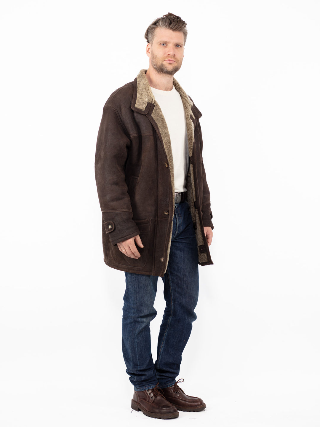 Vintage 90's Men Sheepskin Coat in Brown