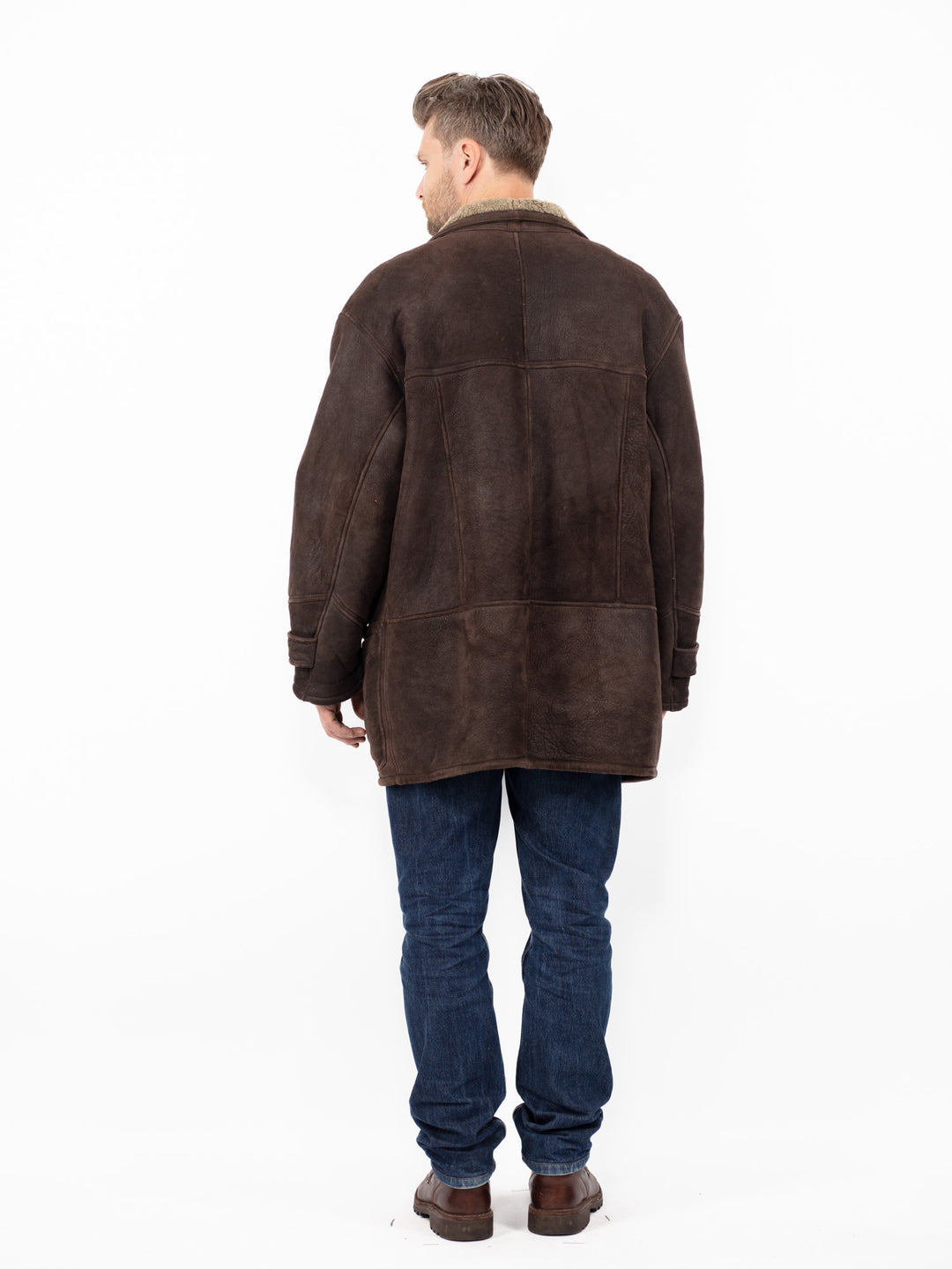 Vintage 90's Men Sheepskin Coat in Brown