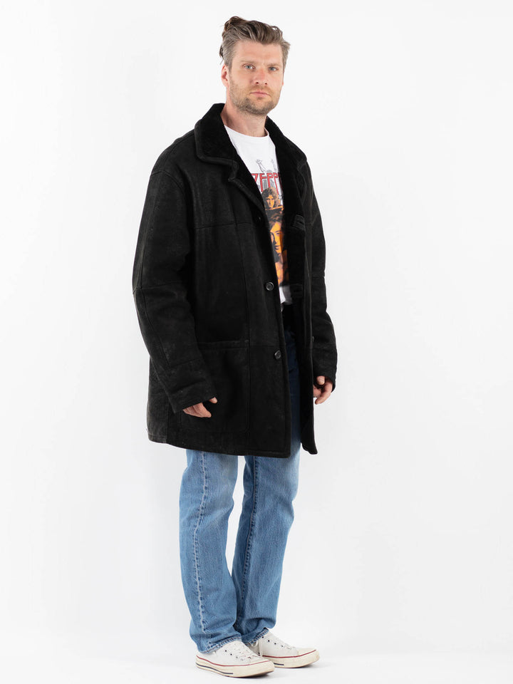 Vintage 90's Men Sheepskin Coat in BlackZ1777