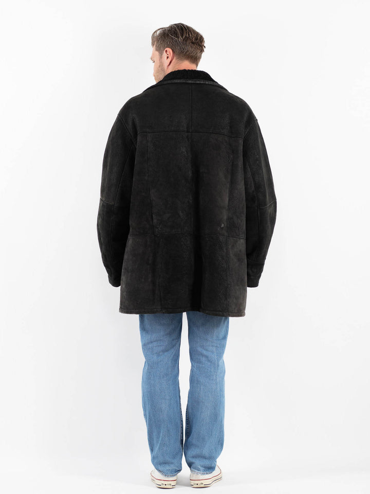 Vintage 90's Men Sheepskin Coat in BlackZ1777