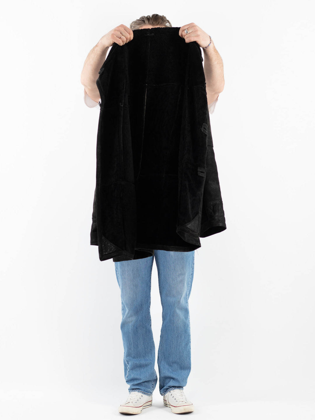Vintage 90's Men Sheepskin Coat in BlackZ1777